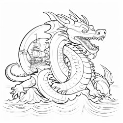 dragon fighting a sea monster