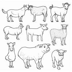 farm animals cows chickens pigs white background without detailing without shadow without showing