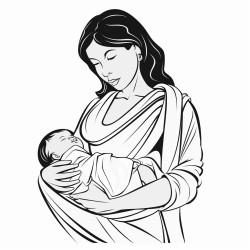 mum is carrying baby in wrap and eating wrap