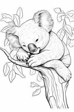 a sleepy koala sitting on a tree branch