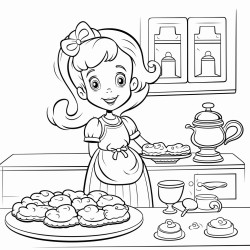 a princess baking cookies in a kitchen