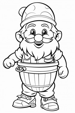 a cute dwarf carrying a wooden bucket