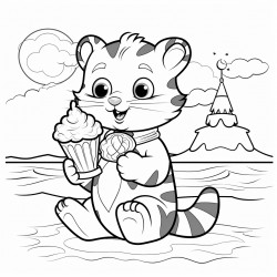cat eating ice cream at the beach