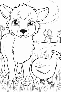 cuckoo bird lamb and cow play in the grass