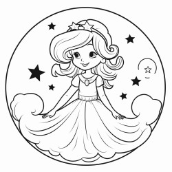 a princess in the moon vector image outline only no grey  balck color in the image