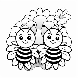 large cartoon like bees with flowers and rainbows