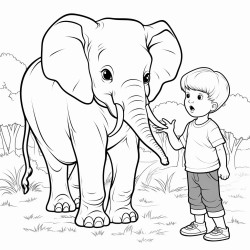 elephant playing with little boy