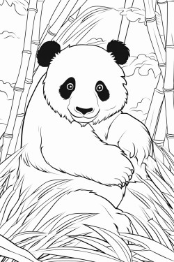 giant panda  a panda eating bamboo sitting among bamboo trees in a peaceful forest