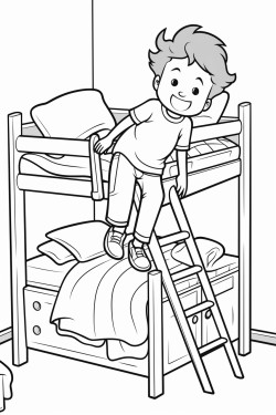 boy sleeping on top bunk bed