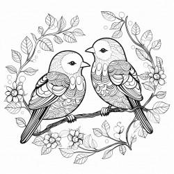 create a two birds playing with mandla pattern on it and zentangle nature art