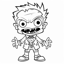 a cute kawaii zombie with a big toothy grin and a kawaii outfit