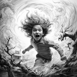 ten year old boy spinning around untill he creates a tornado around him