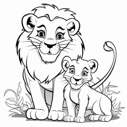 lion playing with its two baby m