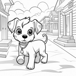 puppy walking down the street