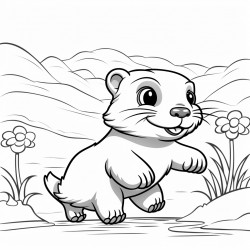 an otter walking in a pathway outline lineart coloring book 2d cartoon character