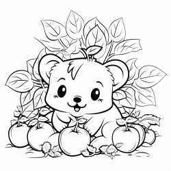 a tomato plant that is full of ripe tomatoes with a little piglet beside it