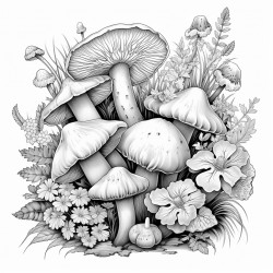 various types of fungi and flowers