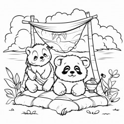 panda cat and dog in the paradise