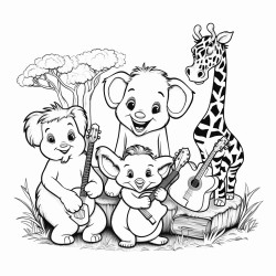 zoo animals playing musical instruments