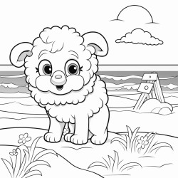 divinely the fluffy lamb is at the beach