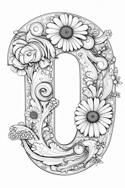 the letter u made into a coloring page with doodle flowers aliens