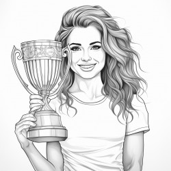 beautiful young woman smiling with a 1st place trophy gymnastics outfit