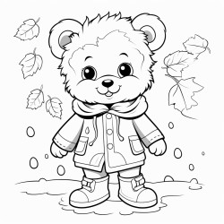 osito tierno con botas de lluvia pisando hojas secas de otoo en su patio cute