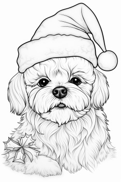 fluffy puppy with a christmas hat