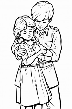 a poor girl that is held hostage by a soldier the girl has her hands tied behind her back and a tape on her mouth