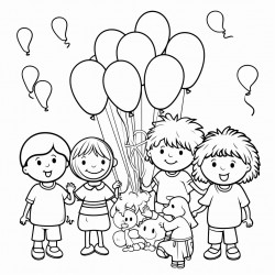 a classroom of happy students with candy and balloons