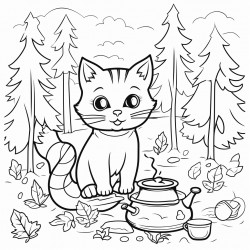 a cat in the forest cooking