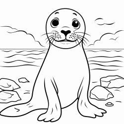 a cute icelandic harbor seal with bold on empty background