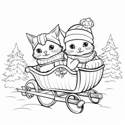 no shading no complex images and making it very easy to color in between the lines Two cats riding a sleigh together