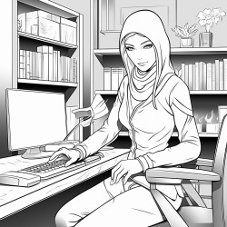 make a coloring page of a girl in an office being a ninja