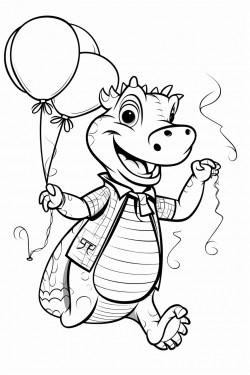 a dancing alligator holding balloons with a dancing zebra