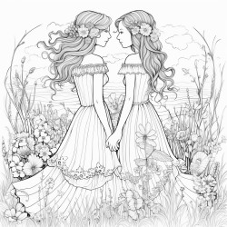 two brides in a field of flowers
