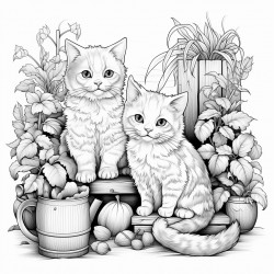 cute fat cats gardening