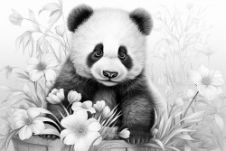 cute panda playing with a kitten