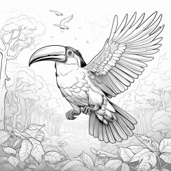 toucan flying in the riainforest