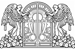 art deco style fairies gates flowers