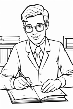 a man sitting at a desk and eating a book