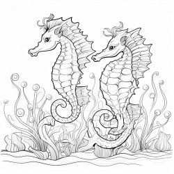 delicate seahorses holding onto seaweed with their tails intricate body patterns gentle currents