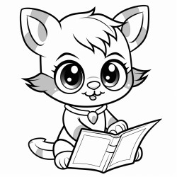 nonoline kitty cat reading a book bold lines