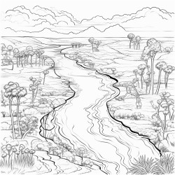 above view of all parts of the nile river and include the vegetation and physical features that surround it