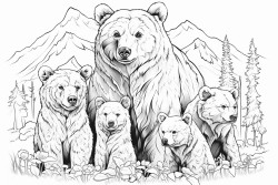 family of bears with a mom dad older brother and 2 younger sisters going about life together