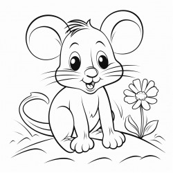 mouse in grass with a flower