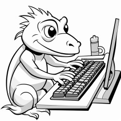 a lizard typing on a keyboard