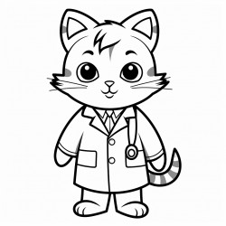 a cat in a doctor suit easy for kids and good lines very simple lines