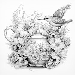 1 tea pot 1 hummingbird 1 daisy crescent moon
