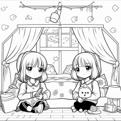 cute kawaii cozy lofi anime girls bedroom